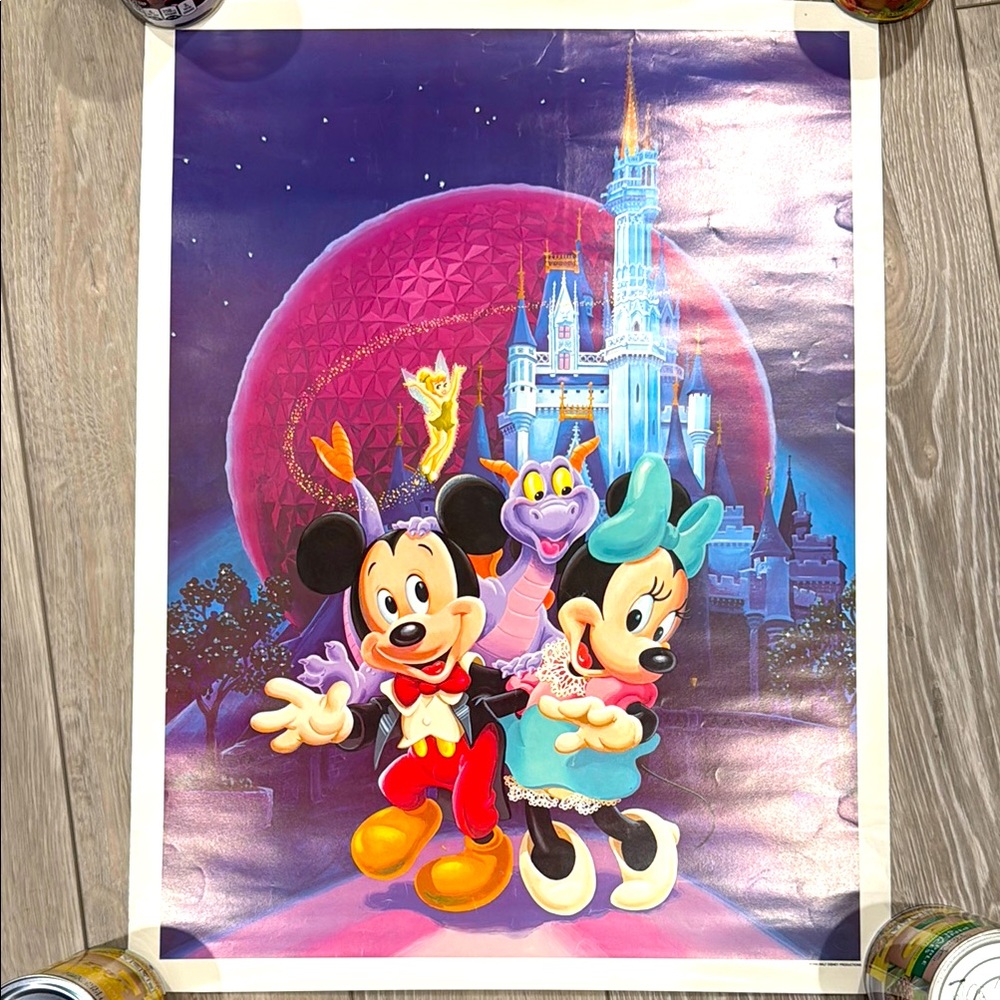 1985 Vintage Disney Poster with Mickey, Minnie, and Imagine